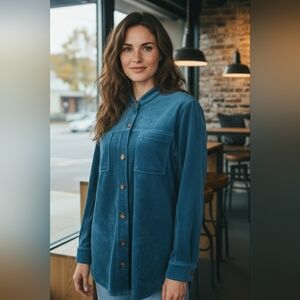 Lands’ End Teal Corduroy Tunic Shirt Jacket Medium